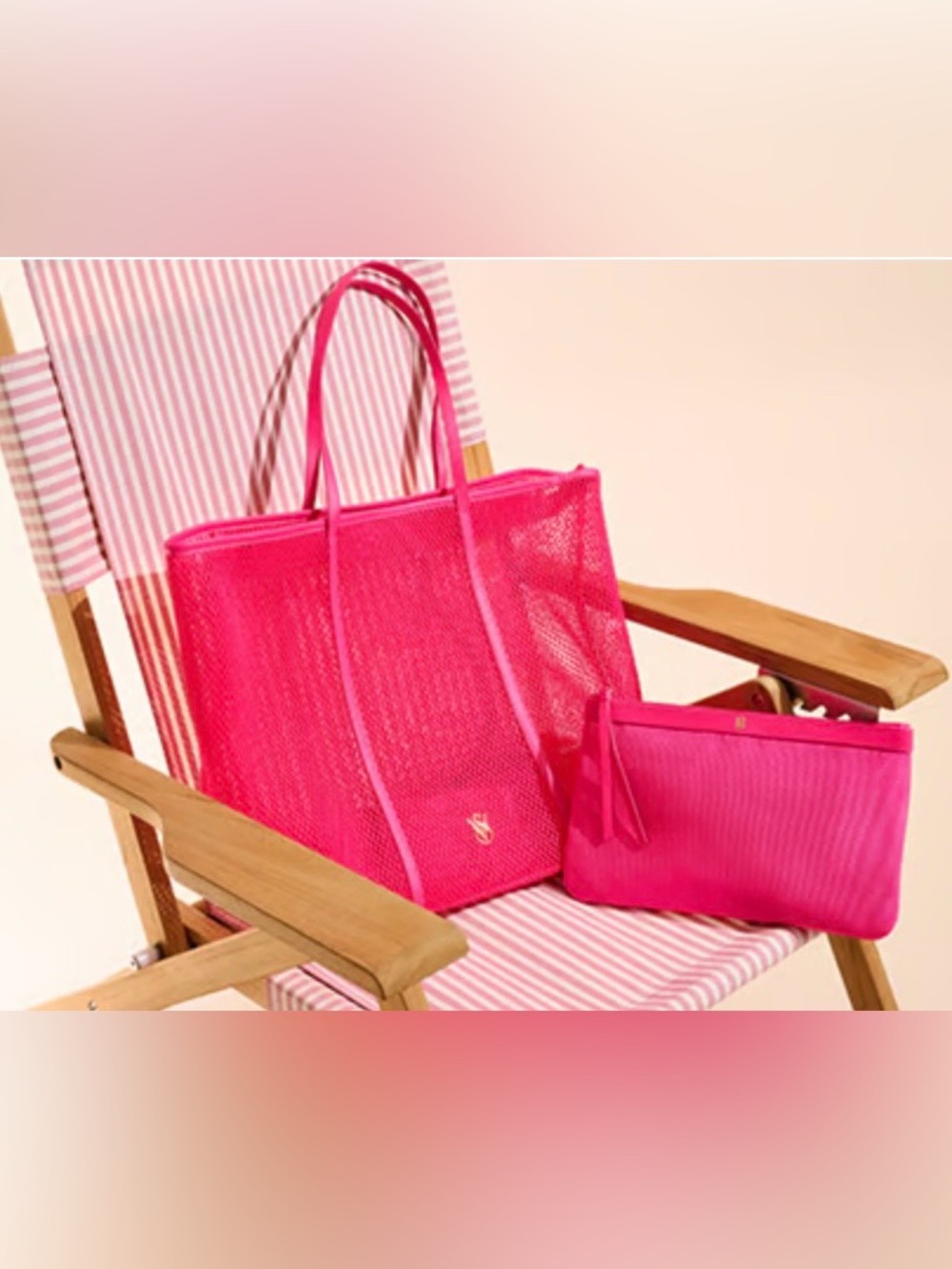 🏖️ Victoria’s Secret Pink Mesh Tote Bag with Matching Pouch